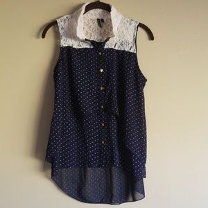 Navy and white tank top blouse